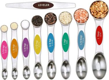 Набір мірних ложок Meiyijia з нержавіючої сталі (8 шт.) - для сухих та рідких інгредієнтів, з магнітною основою