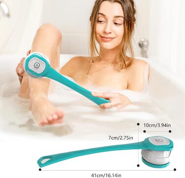 Electric Shower Brush, Body Brush Electric Back Scrubber with Long Handle, Back Brush Shower Massage Brush with 6 Cleaning Heads, Bath Brush for Spa Shower Peeling Massage Brush (Blue)
