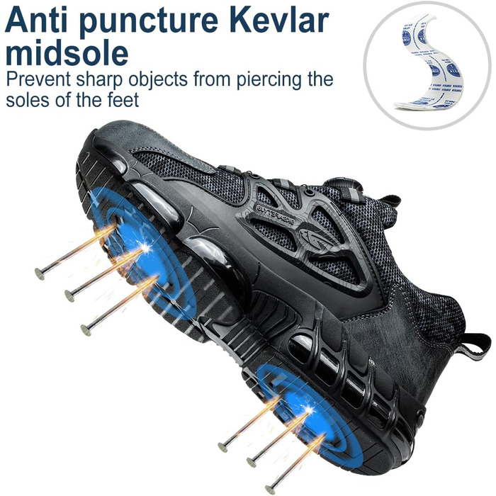 Робочі черевики безпеки для чоловіків та жінок. Спортивні, легкі, антипрокольні, антиударні. Розміри 38-41 EU, колір чорний