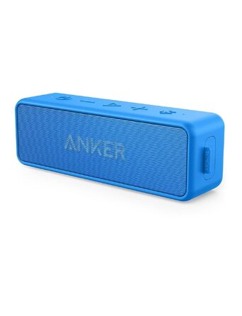 Anker SoundCore 2 Bluetooth колонка, потужний бас, 24 год автономії, IPX7 водозахист, бездротова колонка для iPhone, Samsung (блакитний, відновлений)