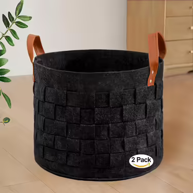 boldmonkey Storage Basket Korb Large Storage Basket Kindergarten Basket Laundry Basket Woven Black Basket Round Toy Basket 50x 33CM (Dark Grey, 2 Pack - 15