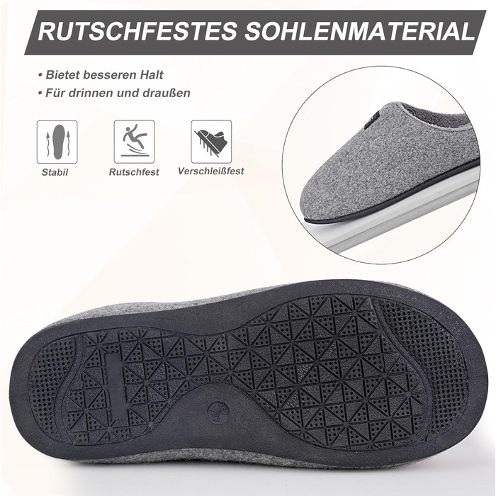 Фетрові домашні тапочки V.Step з піною з пам'яті, антиковзкі, зимові, для жінок та чоловіків (Сірий, 44/45)