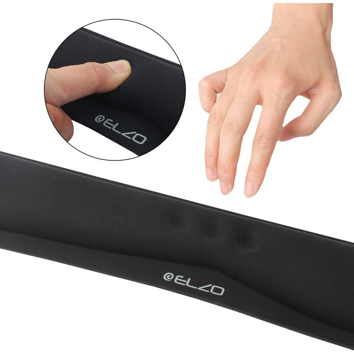 Підставка для зап'ястя ELZO для клавіатури: ергономічна, з memory foam, чорна, для ПК та ноутбука