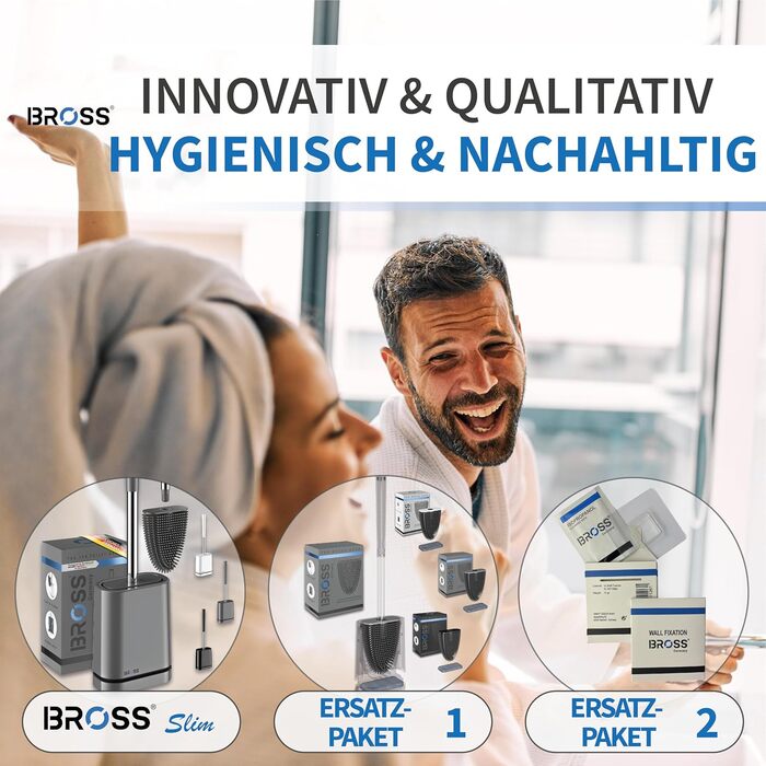 Силіконова щітка для унітазу Bross® - антибактеріальна, з тримачем, для стіни, 1 шт.