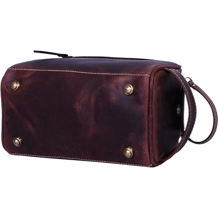 Шкіряна косметичка для чоловіків Aaron Leather — дорожній набір для догляду, темно-коричнева (горіх), з подвійною блискавкою