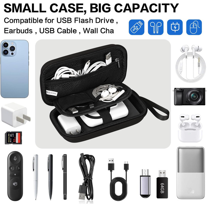 Органайзер для кабелів Teskyer, чорний, водонепроникний, жорсткий корпус, 8,5 x 17,5 x 6 см