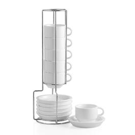 Набір чашок еспресо Sweejar Home з підставками, 6 шт., 70 мл, порцеляна, чорний, з металевим стійкою