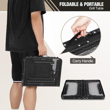 Складний стіл для кемпінгу REDCAMP 60x40 см для пікніка, BBQ, приготування їжі - легкий, алюмінієвий, з регульованими ніжками, чорний