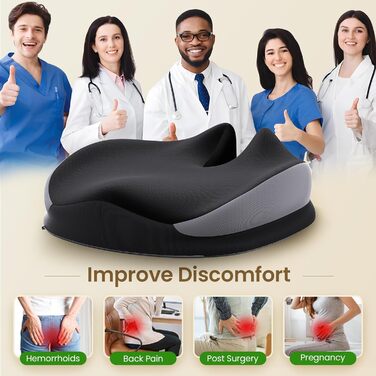 Ортопедична подушка для сидіння Benazcap з Memory Foam для полегшення болю в куприку. Підходить для авто, дивана, офісу та інвалідного візка. Чорний колір.