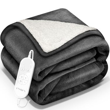 Електрична гріюча ковдра Sinnlein® з автовимкненням 160 x 120 см | 9 температурних режимів | Ковдра для ліжка, дивану | Електрична ковдра з таймером та цифровим дисплеєм (160x120 см, антрацит)