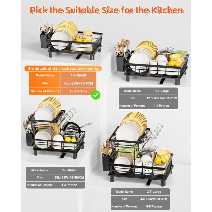 LIONONLY Dish Drainer Rack, Small Dish Drainer with Drip Bowl, Stainless Steel Dish Drainer with Drip Surface and Swivel Spout, Dish Drying Rack for Space-Saving