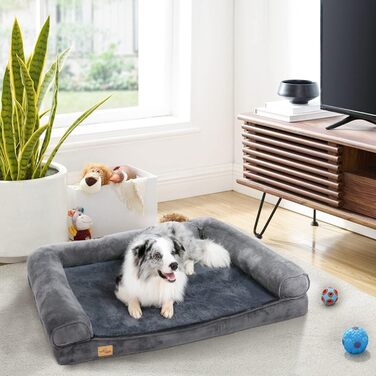 Orthopedic Dog Bed XL 100x75 cm: Dog Sofa for Large and Medium-Sized Dogs, Ergonomic Dog Beds with Raised Edge, 2 in 1 Detachable Washable Non-Slip Dog Mattress