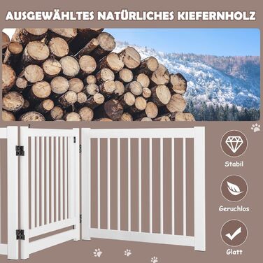 Захисний бар'єр для собак COSTWAY 3 шт., самостійне встановлення, 61 см, дерев'яний, для дому, з дверцятами, складний, для каміну та сходів (білий)