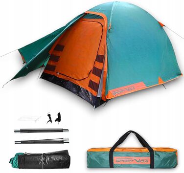 Намет туристичний Sportvida Campingzelt 2-3 особи, двошаровий, зелений, з тамбуром, захист від комарів, водонепроникний