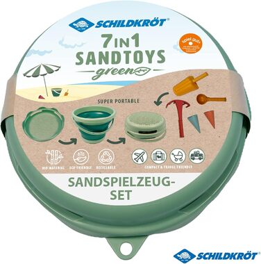 Schildkröt® 7in1 Sand Toys Set in Bio-Quality: Innovative sand-playing set with 6 tools made from sugar cane for digging, shaping, sifting, and raking, foldable 3-liter bucket
