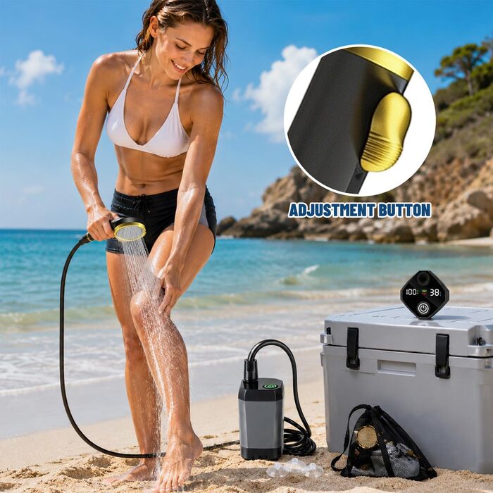 Портативний душ для кемпінгу з насосом та акумулятором 9000mAh Campingdusche - мобільний душ для подорожей, пляжу, ванлайфу