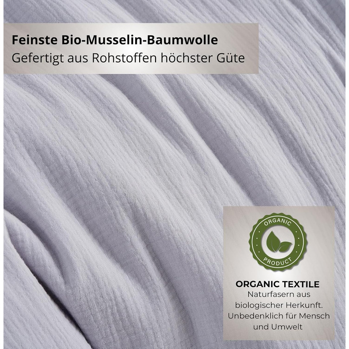 Набір постільної білизни для дитячого ліжечка Kinderbettwäsche: 2 шт. (100x135 см, 40x60 см) | Органічна бавовна, сертифікат ÖkoTex, для алергіків | Набір постільної білизни з мусліну для дітей | Сірий колір