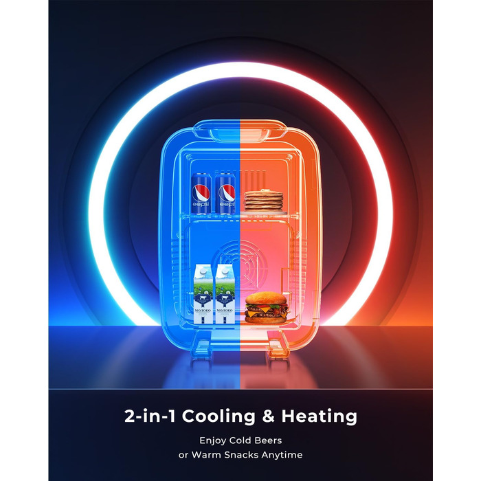 Міні холодильник 4L з RGB підсвіткою, охолодження/підігрів, 2в1, для напоїв та догляду за шкірою, 220V/12V, чорний