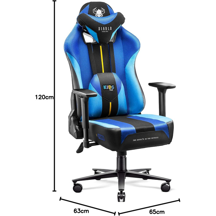 Ігрове крісло Diablo X-Player Frost Black Kids S, тканина, 3D підлокітники, ергономіка, подушки для шиї та попереку, для дітей