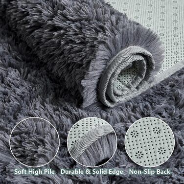 Килимок CHOSHOME для спальні, вітальні: м'який, сучасний, з високим ворсом, антиковзаюча підкладка, для дитячої кімнати, шэггі, сірий, 90x150 см