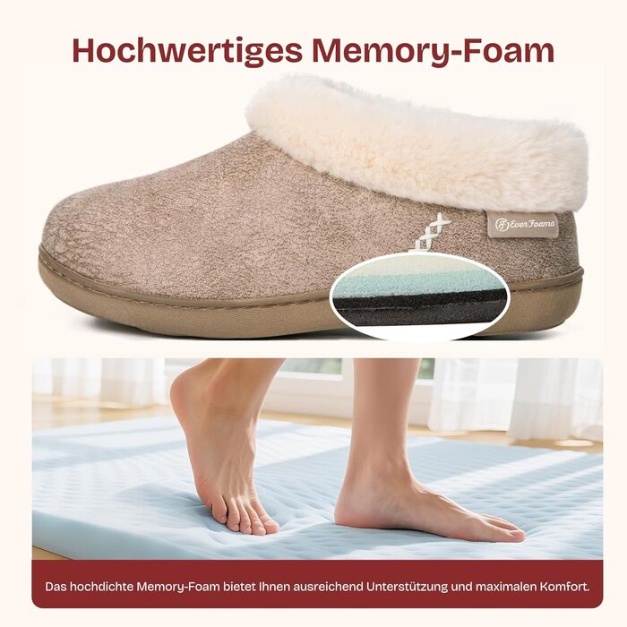 Тапочки домовиті жіночі EverFoams зимові, антиковзні, теплі, з м'якого плюшу та піною з пам'яттю, 38/39 EU, тауп