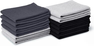 Encasa XO Kitchen Towels and Washcloths made of Cotton | Multicolor 3 | Waffle and Flat Weave Dishcloth | Dish Towel Set | 70x45 cm | Reusable and Quick-Drying 12-Piece Set