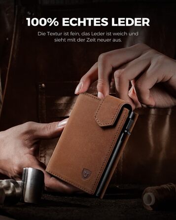 Чоловіче картхолдер LORZOR з магнітною застібкою: slim wallet з відділенням для монет, RFID захистом, вміщує 10 карт, коричневий