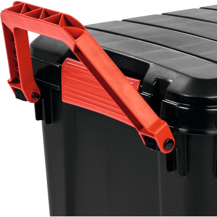 Iris Ohyama Large Plastic Storage Box, 170 L Garage Storage Box, BPA-Free, SIA-1000, Black, Stackable, Clasp Fasteners – B104 x T50 x H50 cm