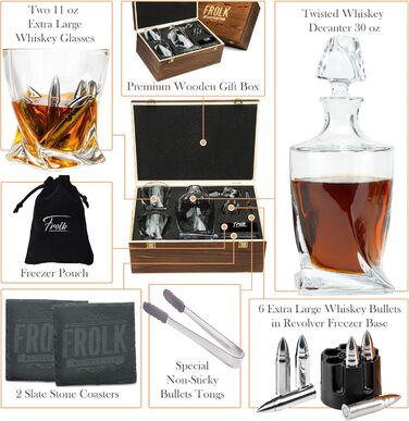 Набір для віскі: келих, шматочки льоду з нержавіючої сталі, декатер, підставки, пінцет, подарункова коробка