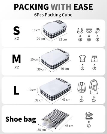 Органайзер для валізи ECOHUB, набір 6 шт. з ID-міткою, екологічні валізи для подорожей, легкі дорожні сумки, дихаючий рюкзак-органайзер, патент на корисну модель (зелений) (чорно-білий)