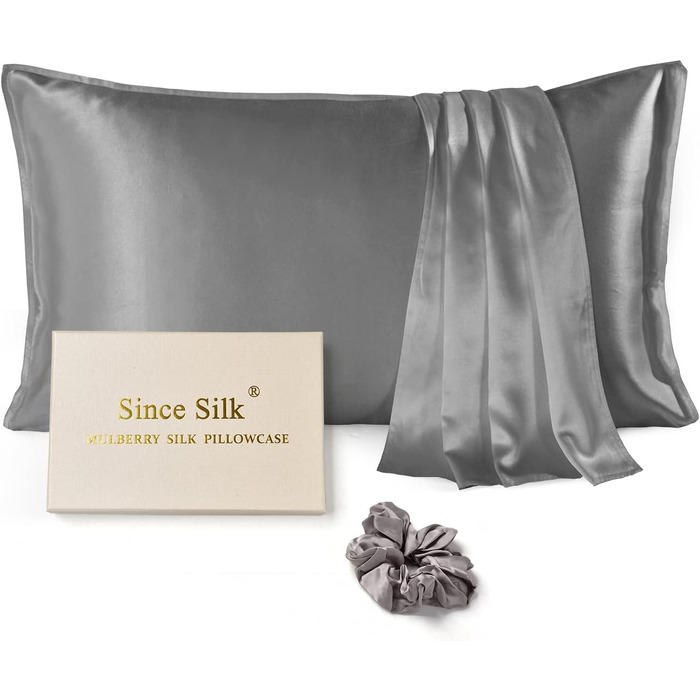 Silk Pillowcase, 25 Momme Pillowcase made of Double-Sided 100% Mulberry Silk Pillow Cover, 1 Piece Hidden Zipper Design Silk Pillowcase, 50 x 75 cm Grey