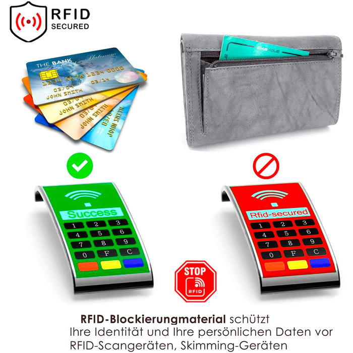 ekavale Wallet for Women Leather with RFID Protection, 25 Compartments, Long Card Holder (Gray)