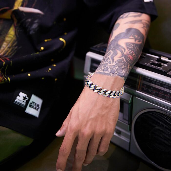 Чоловічий браслет LUCKY2+7 з ланцюгом у стилі Куба, сріблястого кольору, чорний, з нержавіючої сталі
