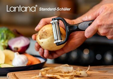 Лантана 3-в-1: Ш Peel/Мікро-зубчастий овоче- та фруктовий очищувач/Шинкувач Julienne. Багатофункціональний очищувач для швидкого очищення картоплі, моркви та будь-яких овочів та фруктів.