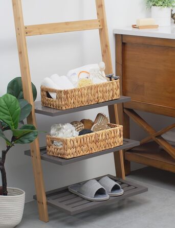 StorageWorks Woven Water Hyacinth Baskets, 2-Piece Set - Storage Baskets Woven from Water Hyacinth, 33x21x18cm Water Hyacinth Storage Basket Rectangular Shelf Basket with Double Handle for Gifts (Natural Color (Water Hyacinth), 28.5cm*19cm*9cm)
