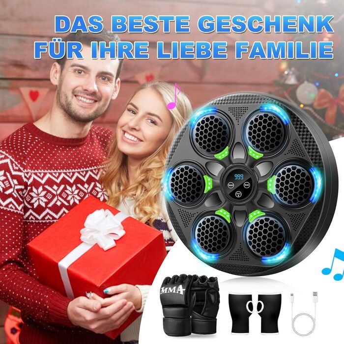 Музична боксерська машина: розумний набір для боксу з Bluetooth, 15 режимів швидкості та лічильник ударів для дорослих