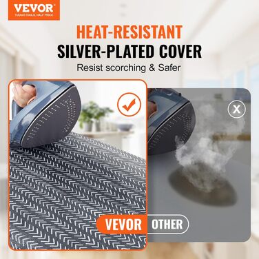 Гладильна дошка з парою VEVOR, 2 шт., з підставкою для праски, розкладний стіл, 1100 x 334 мм, 7 рівнів висоти, 20 кг, бежевий