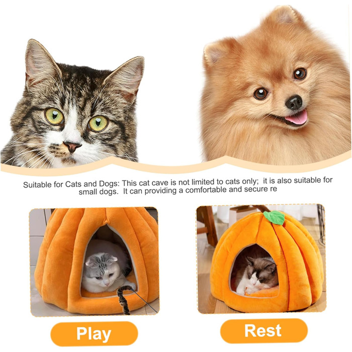 Кішка Будиночок-Печера у Формі Гарбуза на Хелловін - М'яке Тепле Ліжко для Кота, Вологостійке, для Внутрішніх Улюбленців