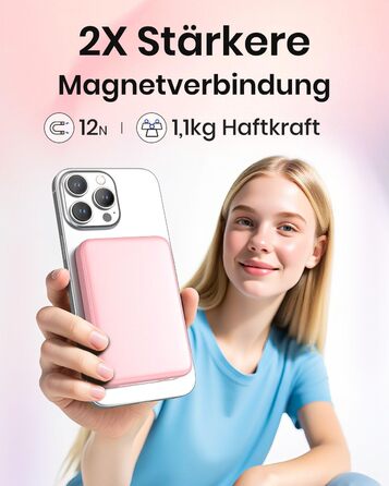 Power Bank Riapow 10000mAh з бездротовою зарядкою, PD 20W, USB-C, LED-індикатор (Рожевий)