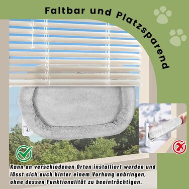 Лежанка для котів на вікно 60x30 см, гамак для котів зі стабільними присосками, складане ліжко для котів на віконну раму, підходить для котів вагою до 20 кг (з ліжком для котів XL, сірий)