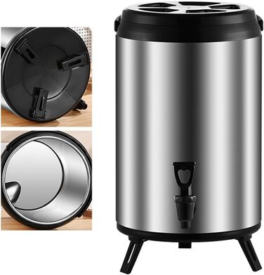 F Fityle Hot/Cold Beverage Dispenser, Tea Barrel with Tap, Water-Insulated Drink Dispenser, Drink Container for Camping/Kindergarten, 6L Silver
