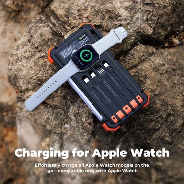 Портативний зарядний акумулятор BLAVOR Solar 20000mAh з кабелем, 20W, сонячний, USB-C, для телефонів та Apple Watch, з ліхтариком та карабіном, оранжевий