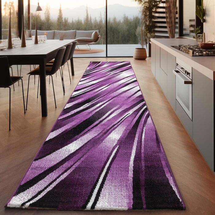 Килим для вітальні, спальні, їдальні, коридору, кухні: сучасний килим з геометричним візерунком, м'який, короткий ворс, легкий у догляді, колір: фіолетовий, 140 x 200 см