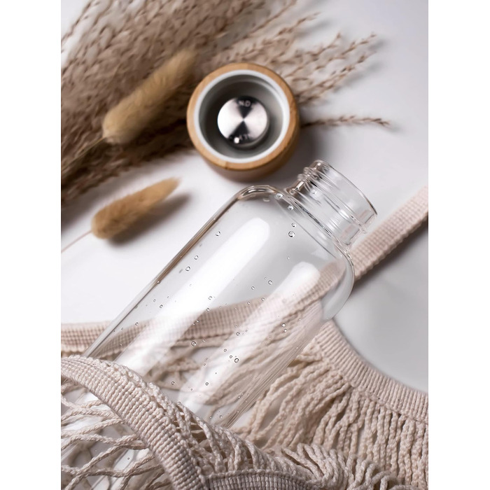 spottle Glass Water Bottle 1L - Glass Bottle 500ml - 750ml - 1 liter with Neoprene Sleeve/Protective Cover - Glass Drinking Bottle with Screw Cap - Glass Water Bottle for Carbonated Drinks 750ml Beige Melange / Bamboo