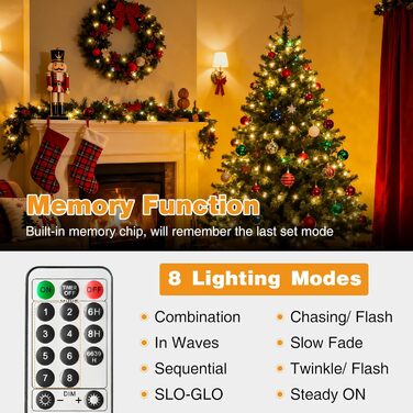 Льо́хка гірлянда BTfarm 20M з 200 LED, зовнішнє живлення, пульт дистанційного керування, таймер, для дому та саду, 8 режимів, IP65, тепле біле світло, чорний кабель 30м