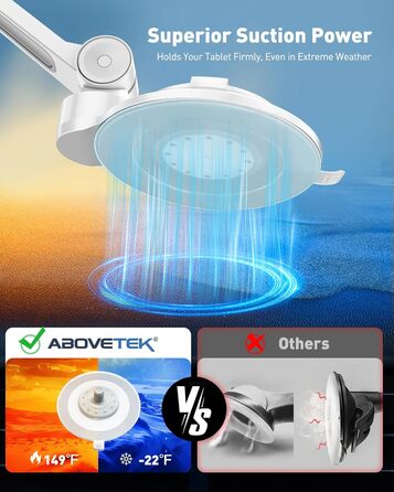 Підставка для планшету та смартфона AboveTEK з присосками, 360° обертання, для iPad/Android (4-11 дюймів), авто/дім/офіс, білий