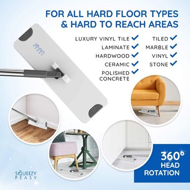 Преміум-набір для миття підлоги SqueezyPeasy з відром: 3-камерна система, 360° обертання, компактний та легкий