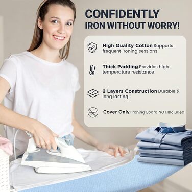 Чохол та підкладка для прасувальної дошки до 137 x 45 см, 100% термостійка бавовна, екстра товста підкладка, кишенька для рукава, Smart Fit, без хімікатів, можна прати в машині (геометричний візерунок (Solid Blue, 18X54'))