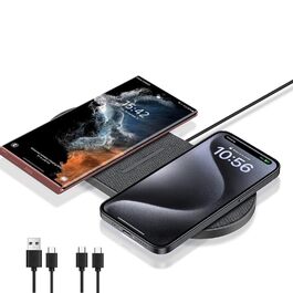 Бездротова зарядка 40W 2 в 1 для iPhone, Samsung, AirPods: швидка зарядка для iPhone 17/16/15/14/13/Pro/Pro Max, AirPods 4/3/Pro, Galaxy S25/Galaxy Buds (сірий)