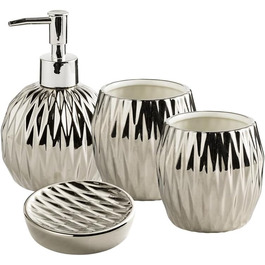 Comeon Bathroom Set, Ceramic, Soap Dispenser Set, Countertop, Toothbrush Holder, Wash Set for Home Decoration, Four-Piece Set, Silver
